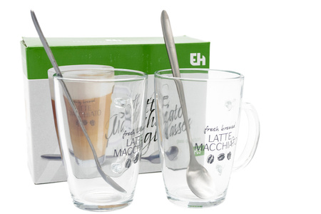 Set of latte glasses 2x glass with spoon