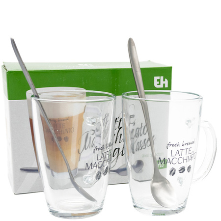 Set of latte glasses 2x glass with spoon