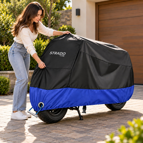 Pokrowiec na motocykl skuter 2 rowery 245x105x125 cm wodoodporny czarno-niebieski