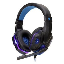 Speed Spider OS-830MV black-blue LED gaming headphones with microphone for PC and console