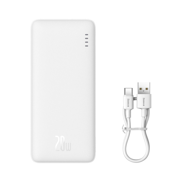 powerbank Baseus Airpow 20W 10000mAh z káblom Baseus Simple Series USB-A USB-C 30 cm, biely