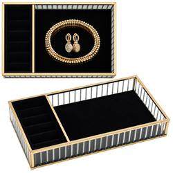 Szklana szkatułka na biżuterię 26x13x4cm organizer pudełko welurowa czarna