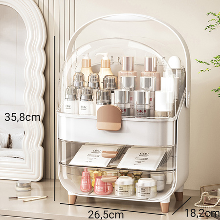 Large set of 3 ARIA acrylic cosmetic organizers with drawers multi-level white design