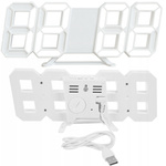 4w1 Hodiny digitálny LED 3D nástenný stojaci budík teplomer dátum budík, biely