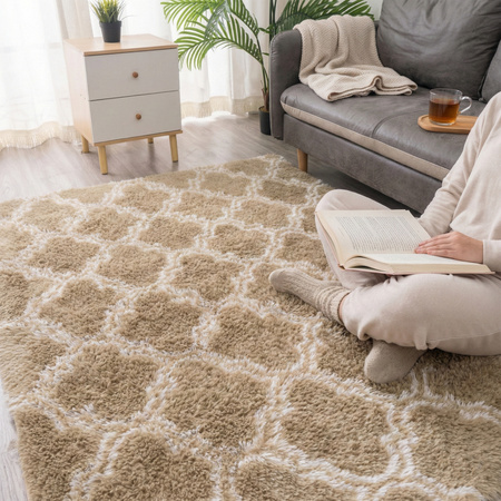 Dywan do salonu shaggy DECOR antypoślizgowy miękki puszysty modny 200x250 Khaki Lantern