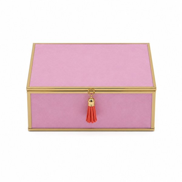 Szkatułka na biżuterię 18x13x7 cm organizer pudełko dekoracyjna pojemna welurowa różowa
