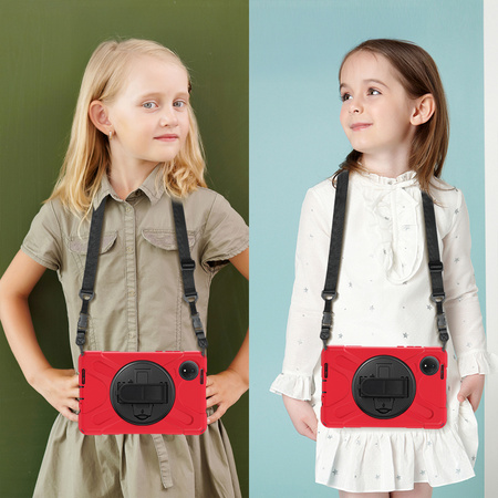 Etui pancerne Shockproof z uchwytem paskiem do Xiaomi Redmi Pad SE 8.7 2024, czerwone