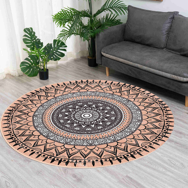 Dywan okrągły Novo 160x160 cm, beżowy Aztecki - pluszowy do salonu