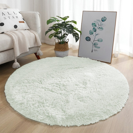 Dywan okrągły Shaggy 90x90 cm, biały - pluszowy, miękki do salonu i sypialni