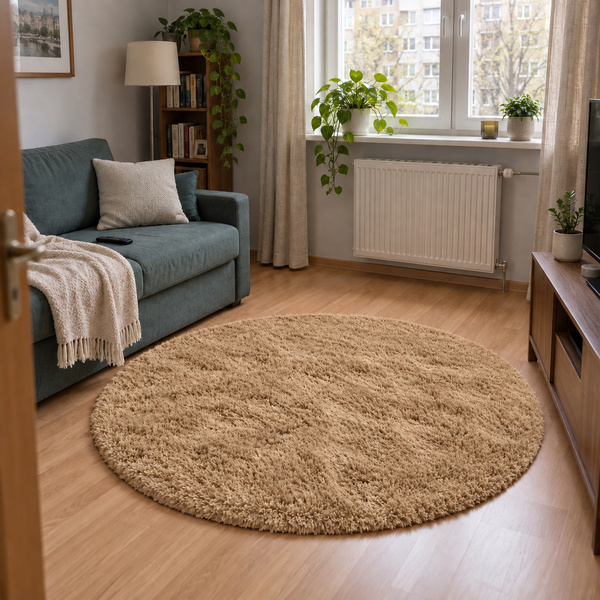 Dywan Shaggy 150x150 cm, karmelowy - miękki, puszysty do salonu i sypialni