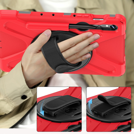 Etui pancerne Shockproof z uchwytem do Samsung Galaxy Tab S9 FE/S9/S10 FE, czerwone