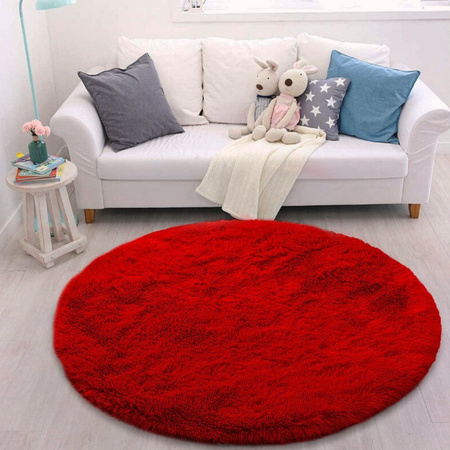 Dywan Shaggy antypoślizgowy nowoczesny salon miękki pluszowy 180x180, czerwony