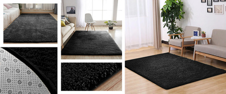 Dywan Alpaca nowoczesny puszysty pluszowy miękki loft salon 200x290, czarny
