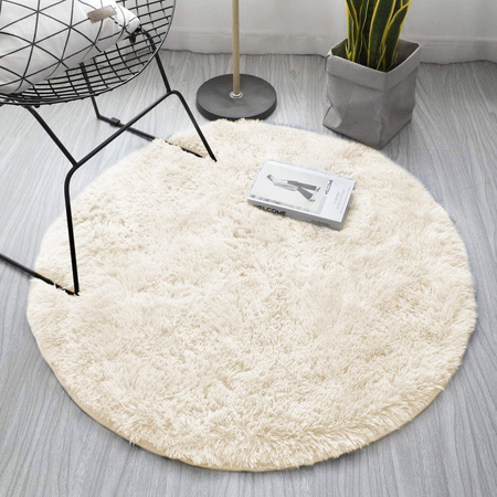 Dywan okrągły Shaggy 120x120 cm, beżowy CreamBeige - pluszowy do salonu