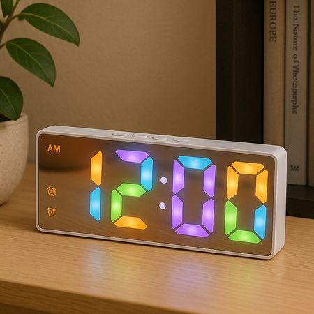 Budzik zegar elektroniczny cyfrowy LED 24h głośny alarm drzemka temp, biały