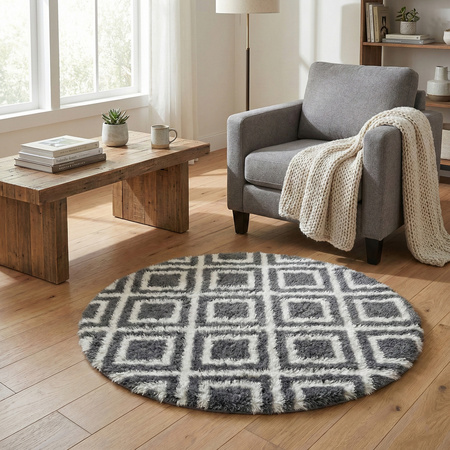 Dywan okrągły do salonu shaggy DECOR antypoślizgowy miękki puszysty 120x120, czarny