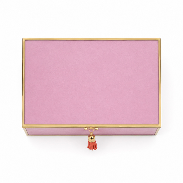 Szkatułka na biżuterię 18x13x7 cm organizer pudełko dekoracyjna pojemna welurowa różowa