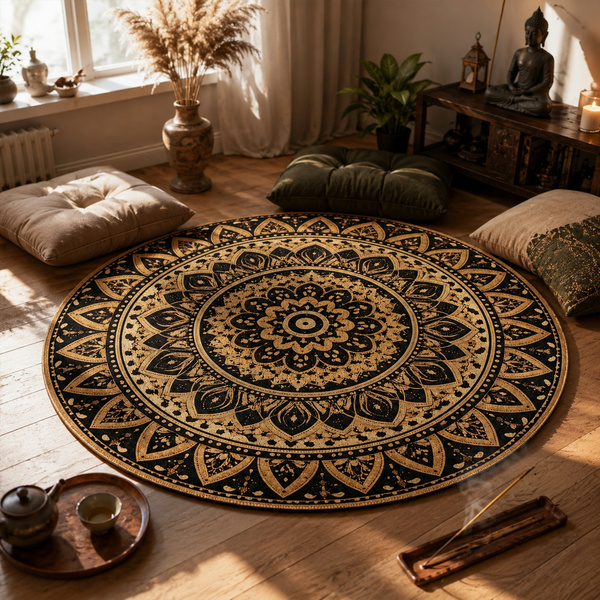 Dywan okrągły Mandala do salonu 80x80 orientalny NOVO antypoślizgowy miękki