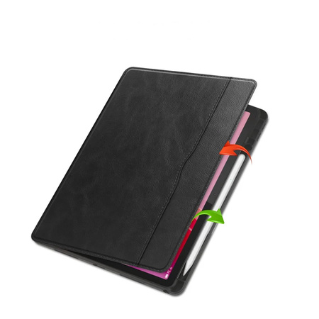 Puzdro kožené z vreckami karty na Lenovo Tab M11 / M11 10.95, čierne - ochranné so stojanom