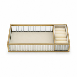 Szklana szkatułka na biżuterię 26x13x4cm organizer pudełko welurowa beżowa