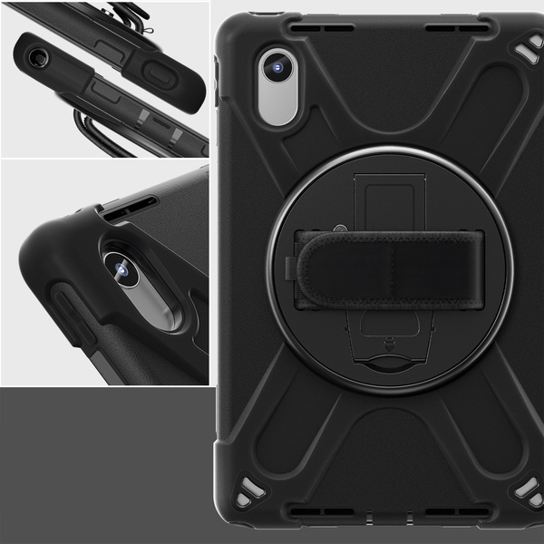 Puzdro Shockproof s držiakom na Lenovo Tab M11 10.95, čierne - ochranné so stojanom, prístup k portom a tlačidlám
