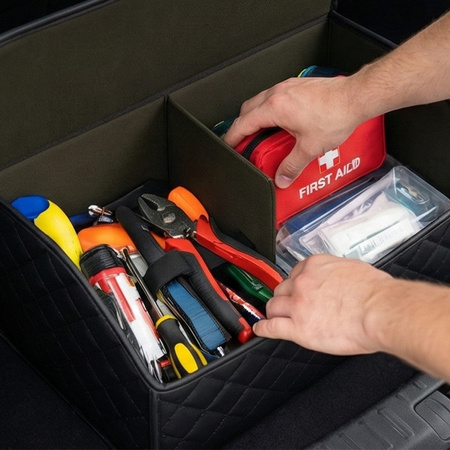 Folding large organizer for car trunk quilted trunk bag tote for shopping and tools