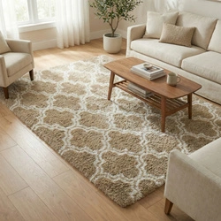 Dywan do salonu shaggy DECOR antypoślizgowy miękki puszysty modny 140x200 Khaki Lantern