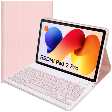Puzdro s klávesnicou Bluetooth na Redmi Pad 2 Pro 2025, ružové - ochranné so stojanom, prístup k portom a tlačidlám