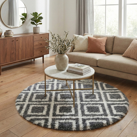 Dywan okrągły do salonu shaggy DECOR antypoślizgowy miękki puszysty 140x140, czarny