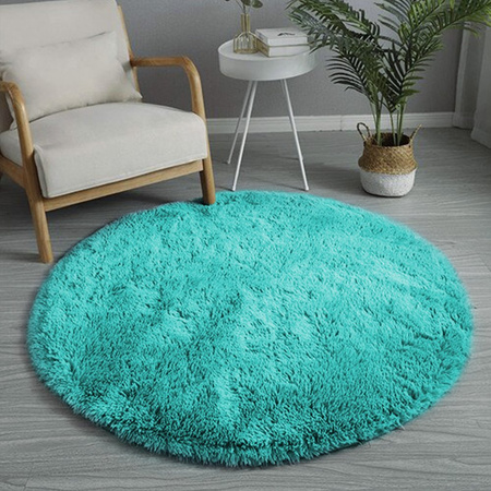 Dywan okrągły Shaggy 120x120 cm, niebieski - pluszowy, miękki do salonu i sypialni