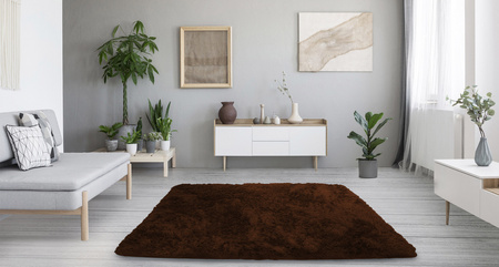 Dywan Shaggy 60x90 cm, ciemnobrązowy - miękki, puszysty do salonu i sypialni