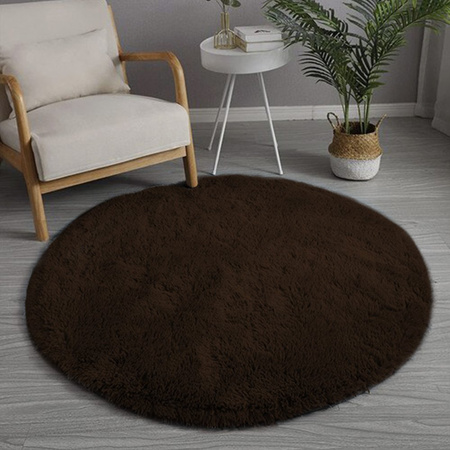 Dywan okrągły Shaggy 80x80 cm, ciemnobrązowy - pluszowy do salonu