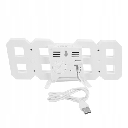 4w1 Hodiny digitálny LED 3D nástenný stojaci budík teplomer dátum budík, biely