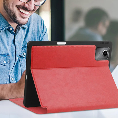 Puzdro kožené z vreckami na Lenovo Tab M11 10.95, červené - ochranné so stojanom, prístup k portom a tlačidlám