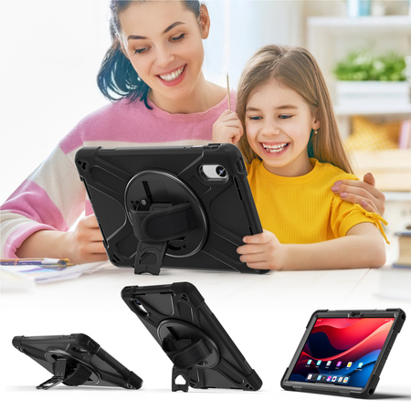 Puzdro Shockproof s držiakom na Lenovo Tab M11 10.95, čierne - ochranné so stojanom, prístup k portom a tlačidlám