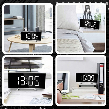 Zegar Elektroniczny Cyfrowy LED Zegarek Elektroniczny Budzik z Termometrem, biały