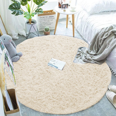 Dywan okrągły Shaggy 120x120 cm, beżowy CreamBeige - pluszowy do salonu