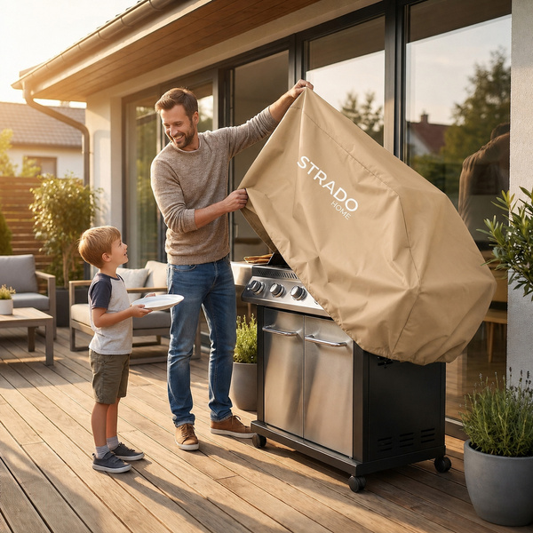 Pokrowiec na grill 170x60x117 cm wodoodporny ochrona UV beżowy