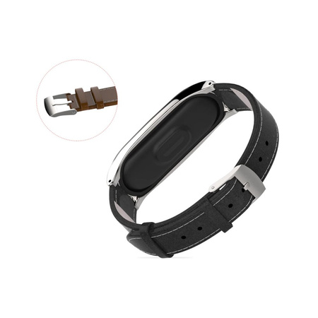Pasek skórzany do 215 mm do Xiaomi Mi Band 3 / 4, czarny - wymienny