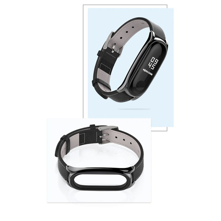 Pasek skórzany do 215 mm do Xiaomi Mi Band 3 / 4, czarny - wymienny