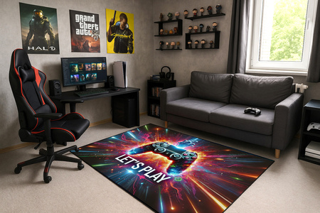 Koberec herný 3D LET'S Play 100x150 cm - moderný 3D vzor do izby hráča