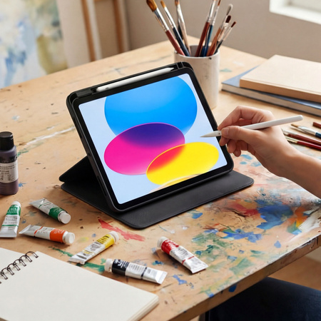Etui Obrotowe Pencil do iPad 10.9 2022 Gen. 10 / 11 2025 A16 Gen. 11 Wake, czarne - ochronne z podstawką
