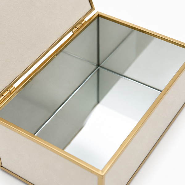 Szkatułka na biżuterię 18x13x7 cm organizer pudełko dekoracyjna pojemna welurowa beżowa