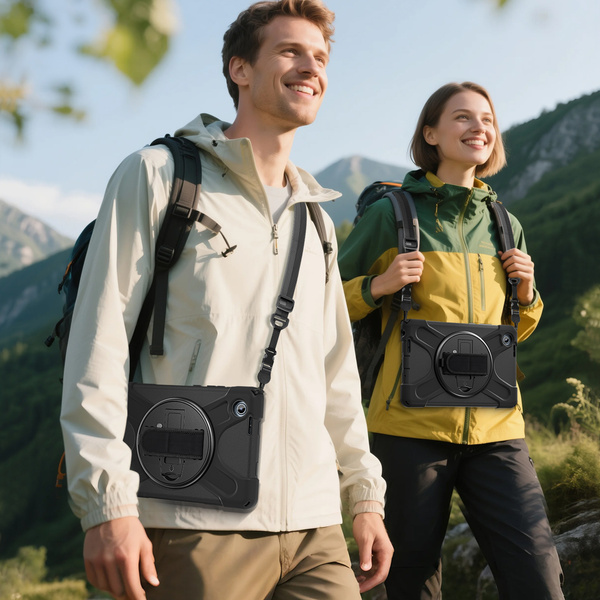 Etui pancerne z uchwytem do Lenovo Tab One 8.7 2025 TB305FU TB305XU z podstawką i paskiem, czarne