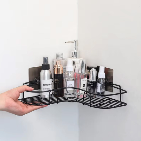 Półka łazienkowa narożna pod prysznic na kosmetyki wisząca ścienna, czarna