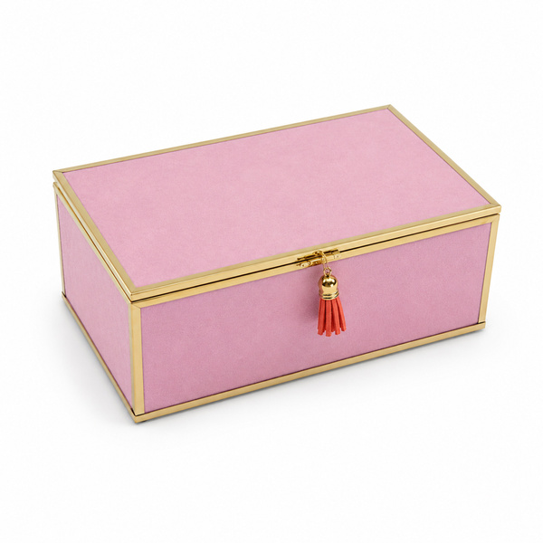 Szkatułka na biżuterię 18x13x7 cm organizer pudełko dekoracyjna pojemna welurowa różowa