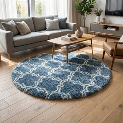 Dywan okrągły do salonu shaggy DECOR antypoślizgowy miękki puszysty 120x120, srebrny