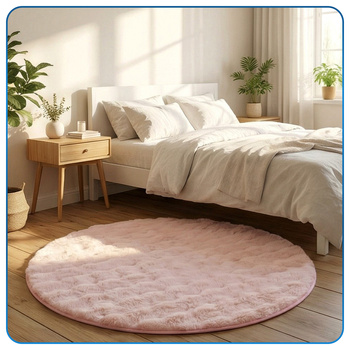 Dywan okrągły Rabbit Bubble 120 cm, różowy - pluszowy, miękki do salonu i sypialni