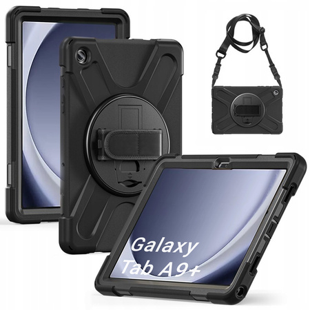 Puzdro pancierové Armor s držiakom na Galaxy Tab A9 Plus 11 X210 / X215 / X216, čierne - ochranné