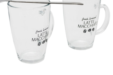 Set of latte glasses 2x glass with spoon